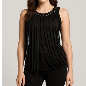 Hot Topic Black Fringe Built Bra Tank Top Blouse